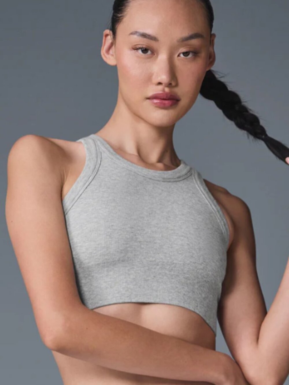 Alo Yoga Gray Seamless Delight High Neck Bra Tank
